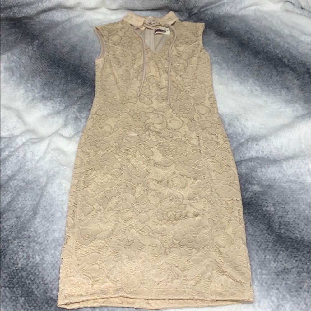 Over the knee beige dress